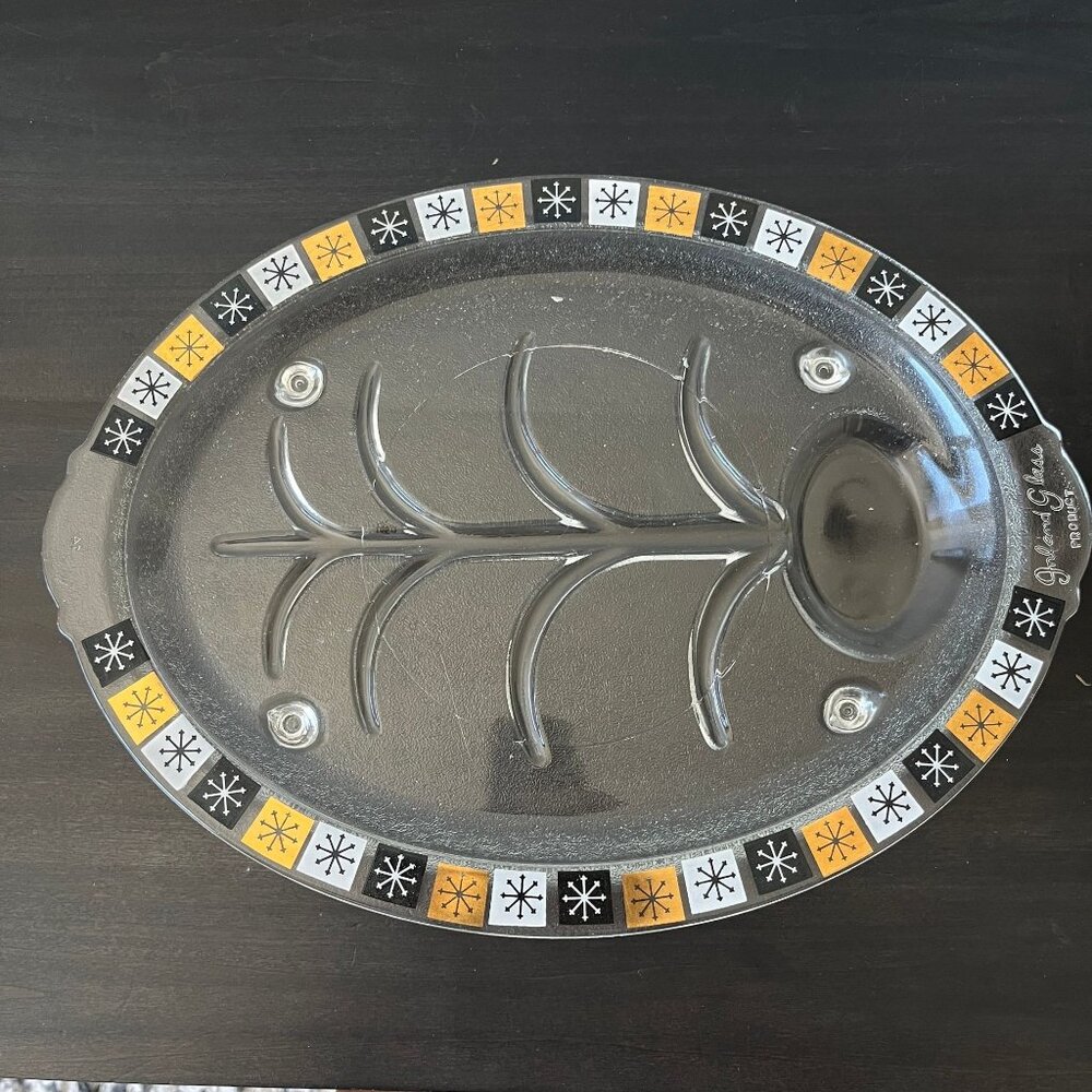 Vintage Glass Meat Platter // Atomic Snowflake Trim // Inland Glass Co.